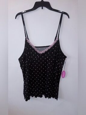 Spoiled Angel Black & Pink Polka Dot Lace-Trim Cami Top